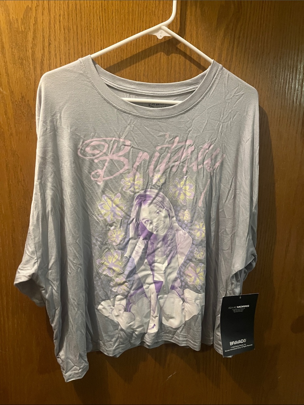 Bravado Women’s Short Sleeve Graphic Tee in Light Gray with Lilac Print